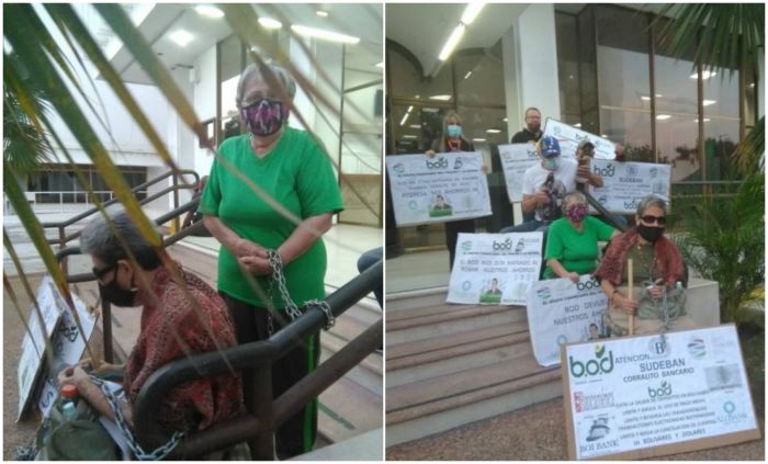 Clientes del BOD en Maracaibo se encadenaron frente a la sede de la entidad y denunciaron que sus ahorros en divisas fueron represados en un “corralito” bancario