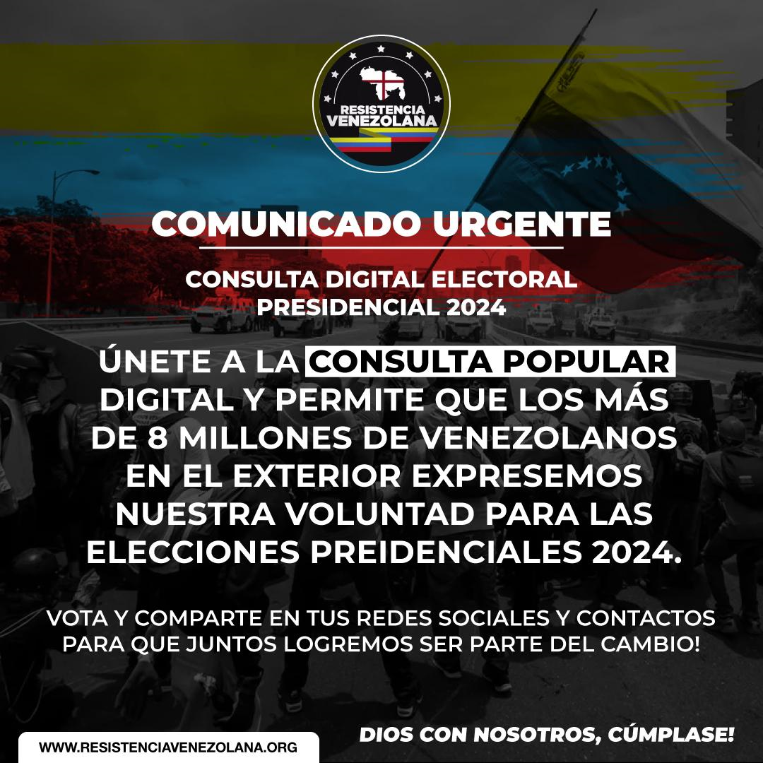 Venezolanos sin Voz en las Elecciones Presidenciales tienen una nueva oportunidad de expresarse a través de una consulta popular digital organizada por la ONG Resistencia Venezolana