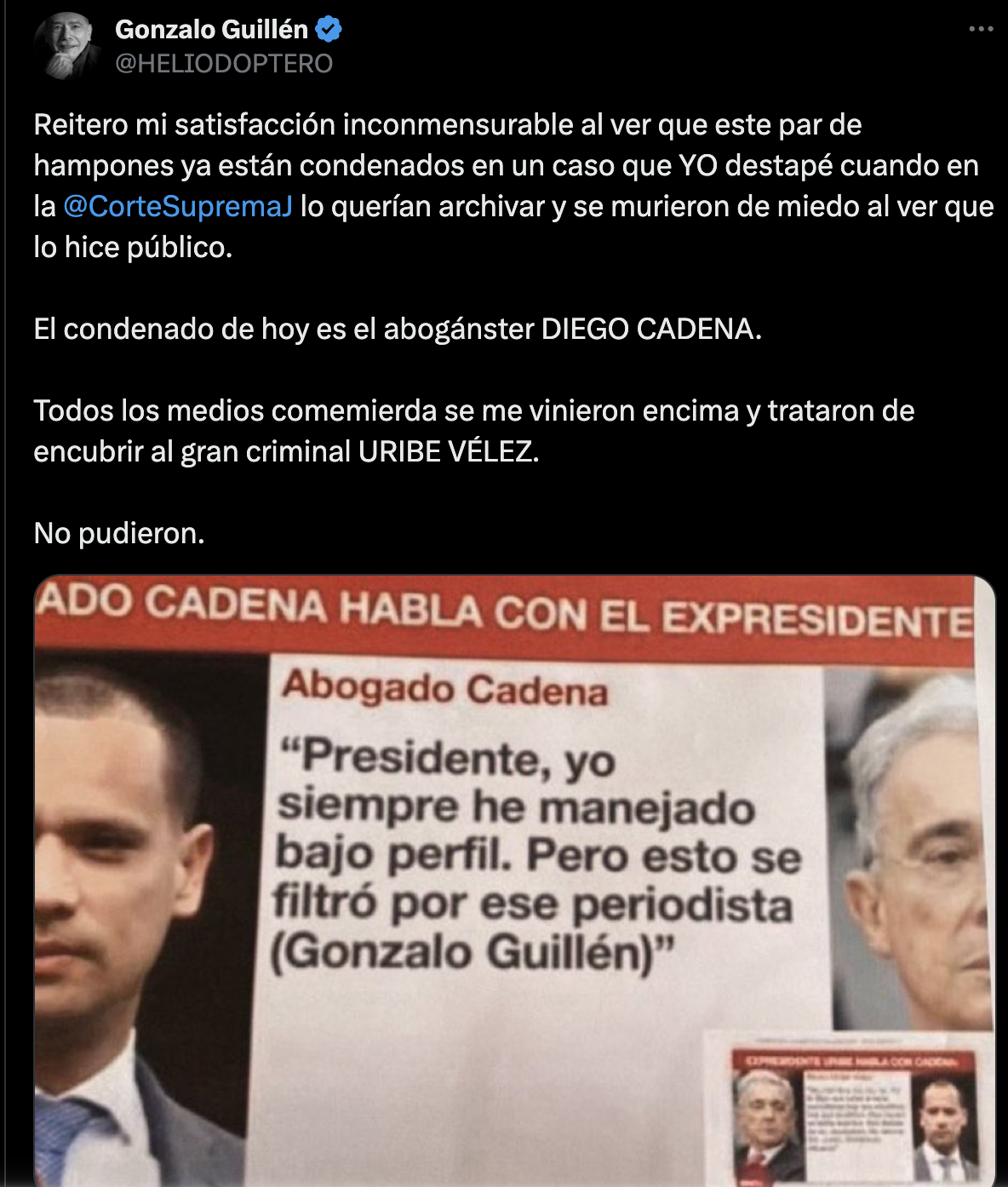 Diego Cadena, condenado en el caso de manipulación de testigos revelado por Gonzalo Guillén