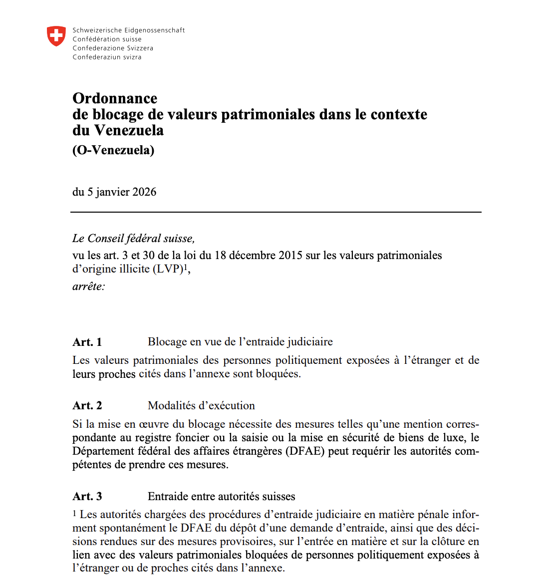 El Consejo Federal Suizo ordena el bloqueo de bienes a Nicolás Maduro y 36 altos funcionarios y allegados del régimen venezolano El Consejo Federal Suizo ordena el bloqueo de bienes a Nicolás Maduro y 36 altos funcionarios y allegados del régimen venezolano