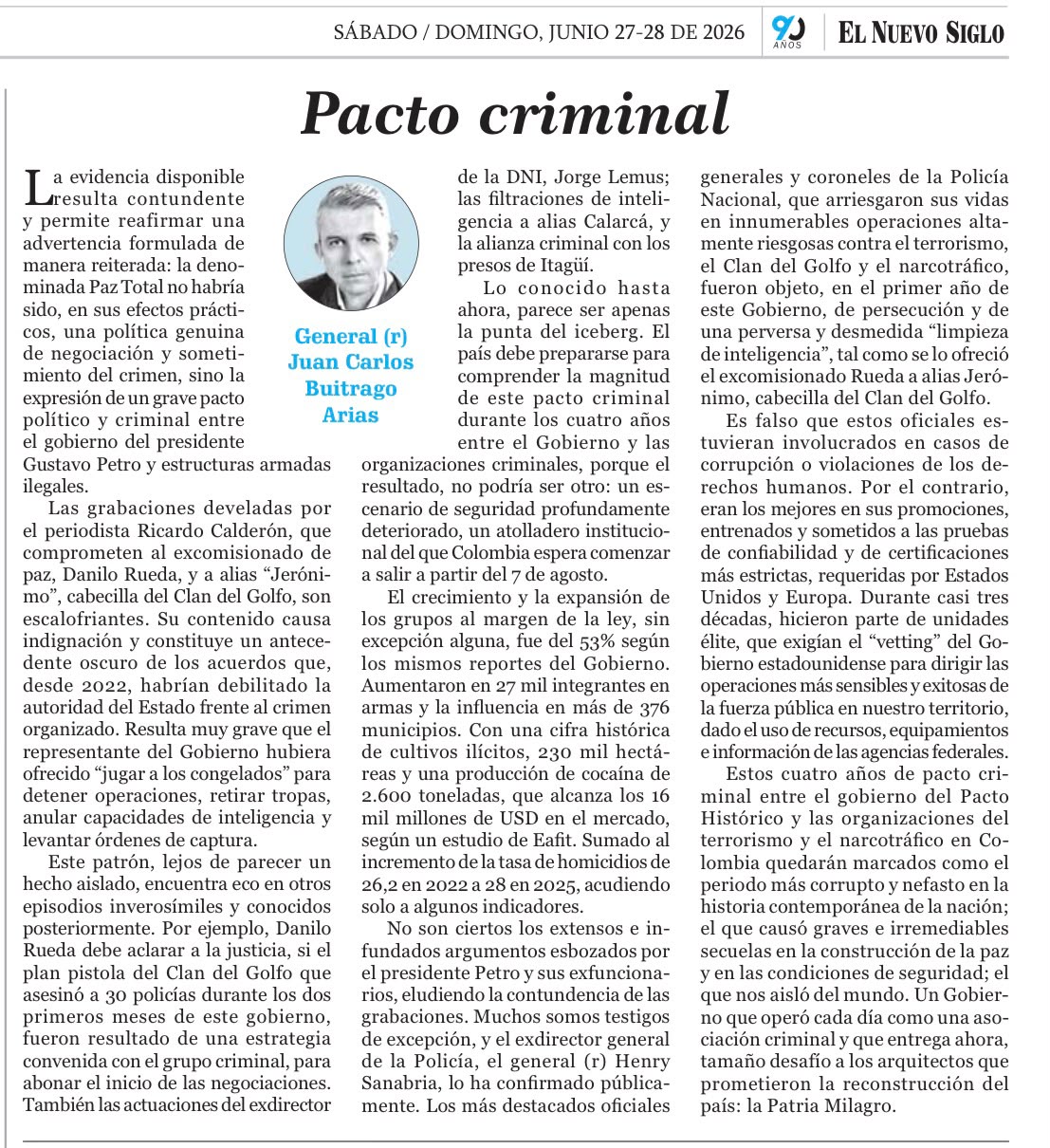 Pacto criminal – Por General (r) Juan Carlos Buitrago Arias