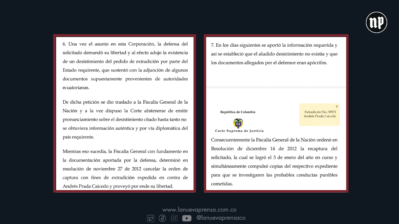 Facsímil Decisión de Extradición No. 39971 - Andrés Prada Caicedo, de la Corte Suprema de Justicia de Colombia