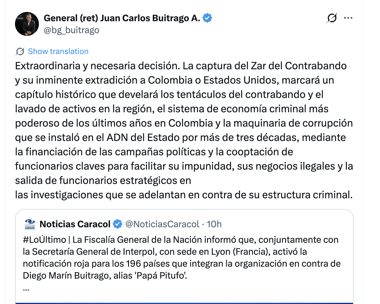 Colombia solicita circular roja de Interpol contra el “zar del contrabando” Colombia solicita circular roja de Interpol contra el “zar del contrabando”