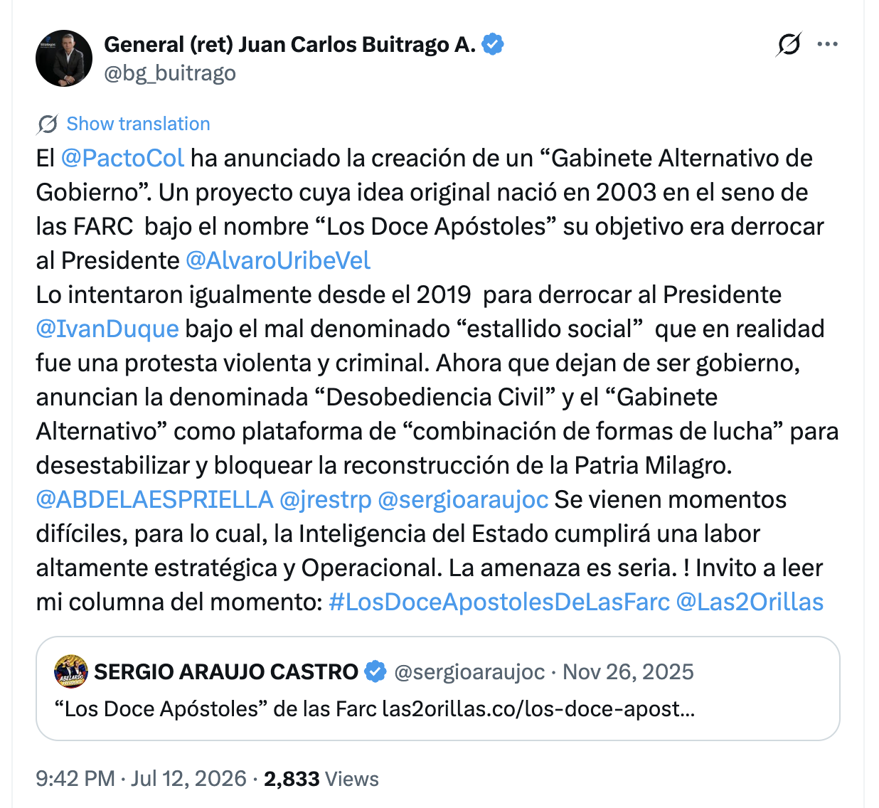 Juan Carlos Buitrago alerta sobre posibles riesgos del “Gabinete Alternativo” en Colombia Juan Carlos Buitrago alerta sobre posibles riesgos del “Gabinete Alternativo” en Colombia