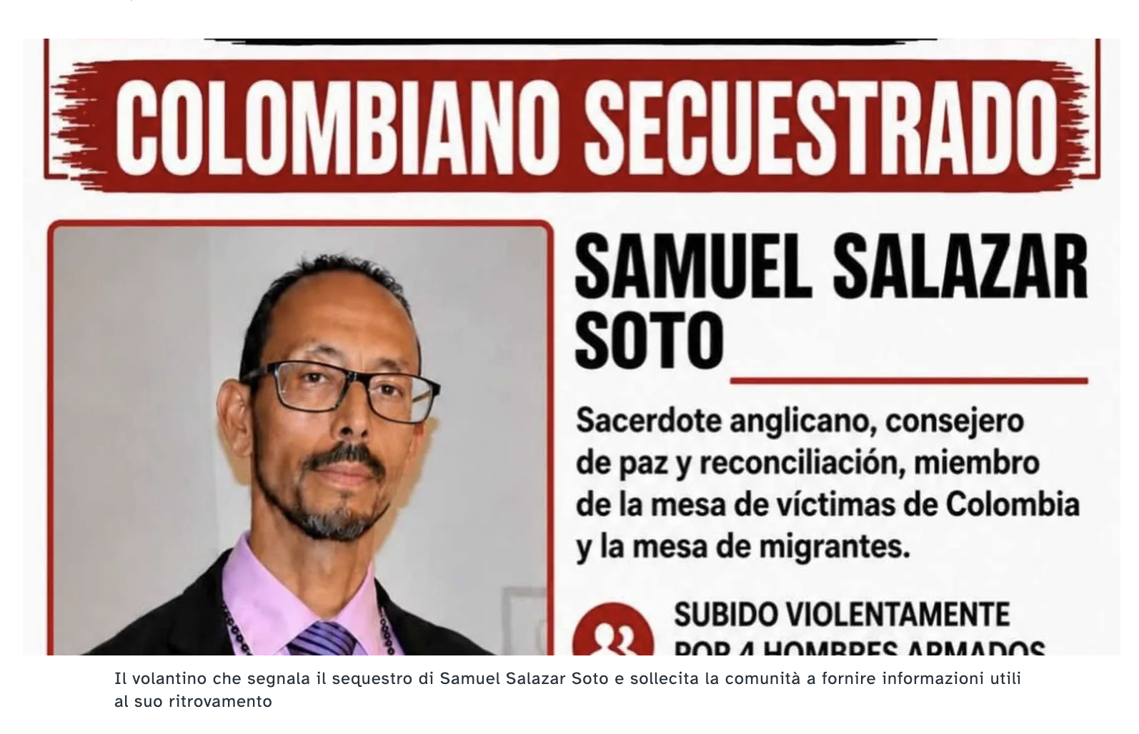 Secuestran a un pastor colombiano que mediaba con grupos armados