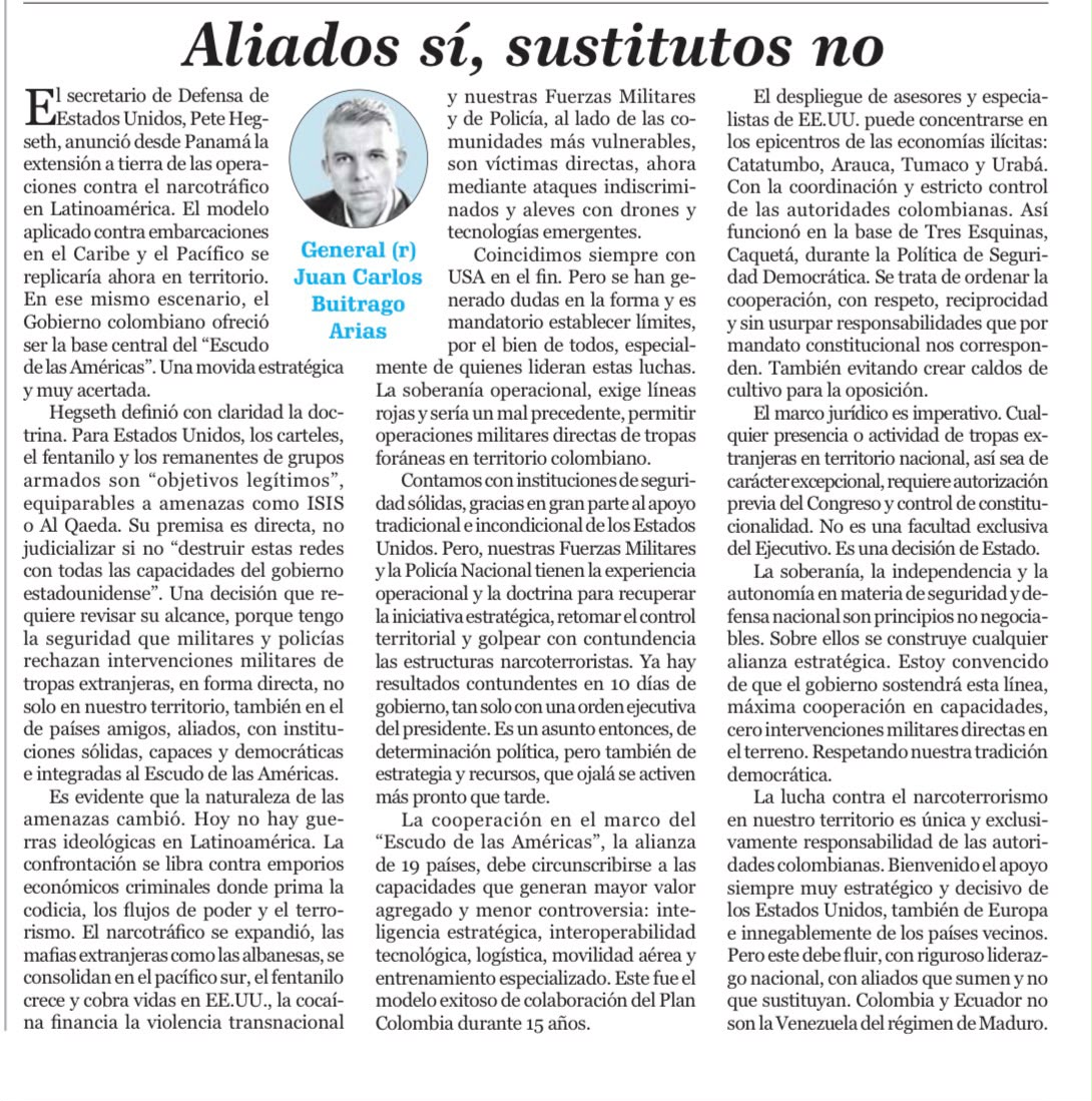 Aliados sí, sustitutos no – General (r) Juan Carlos Buitrago Arias Aliados sí, sustitutos no – General (r) Juan Carlos Buitrago Arias