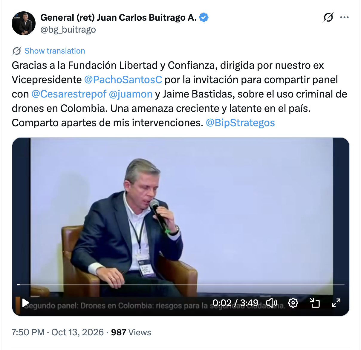 Juan Carlos Buitrago advierte sobre el uso criminal de drones y la necesidad de fortalecer la inteligencia contra el crimen organizado Juan Carlos Buitrago advierte sobre el uso criminal de drones y la necesidad de fortalecer la inteligencia contra el crimen organizado